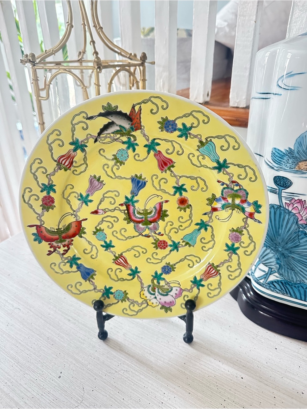 Yellow Floral Motif Decorative Plate - Elegant Home Art 10”